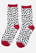 Load image into Gallery viewer, Women&#39;s Bamboo Ankle Socks Black White Dalmatian Spots Print