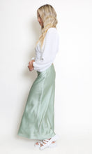 Load image into Gallery viewer, Green Satin High Waist A-Line Maxi Skirt