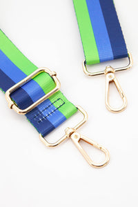 Bold Colour Triple Stripe Bag Strap in Blue & Green: One-size