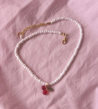 Load image into Gallery viewer, Cherry Pendant Pearl Necklace: 16inches