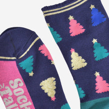 Load image into Gallery viewer, Women&#39;s Bamboo Socks - Navy Blue/Pink, Christmas Tree: UK 3-7 | EU 36-40 | US 5-9