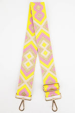 Load image into Gallery viewer, Woven Aztec Print Metallic Wide Bag Strap in Pink &amp; Yellow: One-size