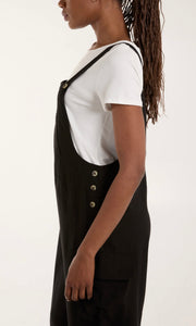 BLACK BUTTON DETAIL WIDE LEG DUNGAREES