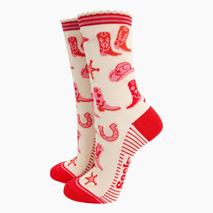 Women's Bamboo Socks - Cream, Western Cowgirl: UK 3-7 | EU 36-40 | US 5-9