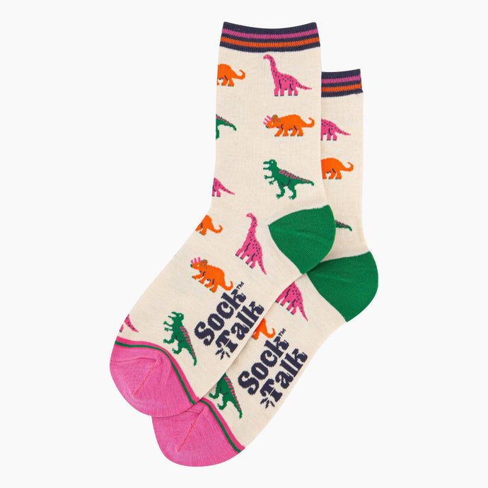 Women's Bamboo Socks - Cream/Multi, Dinosaurs: UK 3-7 | EU 36-40 | US 5-9