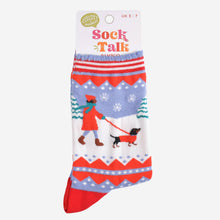 Load image into Gallery viewer, Women&#39;s Bamboo Socks - Blue/Red, Sausage Dog Walk: UK 3-7 | EU 36-40 | US 5-9