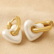 Load image into Gallery viewer, Pearl Resin Heart Huggie Hoop Earrings in Gold