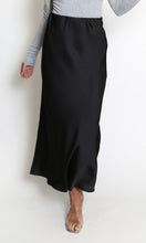 Load image into Gallery viewer, Black Satin High Waist A-Line Maxi Skirt