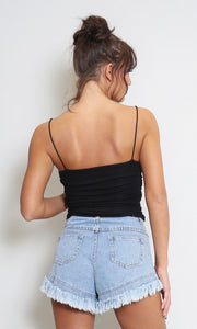 Black Strappy Ruched Cami Top