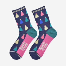 Load image into Gallery viewer, Women&#39;s Bamboo Socks - Navy Blue/Pink, Christmas Tree: UK 3-7 | EU 36-40 | US 5-9