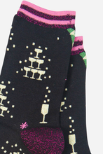 Load image into Gallery viewer, Black Women&#39;s Champagne Celebration Print Bamboo Socks