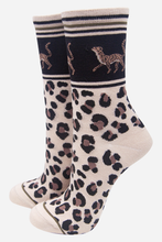 Load image into Gallery viewer, Cream Womens Cheetah Print Bamboo Socks