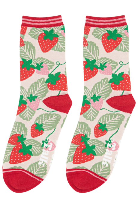Women's Strawberry Print Bamboo Socks: UK 3-7 | EU 36-40