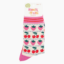 Load image into Gallery viewer, Women&#39;s Bamboo Socks - Cream, Strawberry Cherry Fair Isle: UK 3-7 | EU 36-40 | US 5-9