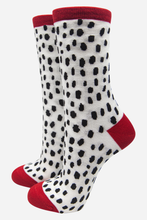 Load image into Gallery viewer, Women&#39;s Bamboo Ankle Socks Black White Dalmatian Spots Print