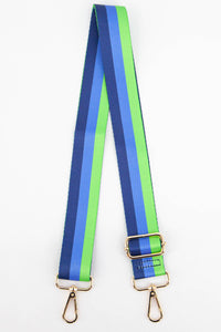 Bold Colour Triple Stripe Bag Strap in Blue & Green: One-size