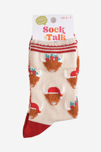 Load image into Gallery viewer, Women&#39;s Bamboo Socks - Cream/Red, Christmas Highland Cow: UK 3-7 | EU 36-40 | US 5-9