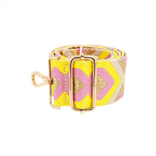 Load image into Gallery viewer, Woven Aztec Print Metallic Wide Bag Strap in Pink &amp; Yellow: One-size