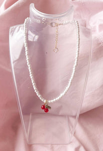 Cherry Pendant Pearl Necklace: 16inches