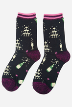 Load image into Gallery viewer, Black Women&#39;s Champagne Celebration Print Bamboo Socks