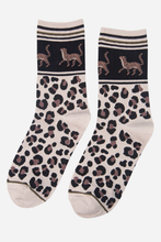 Load image into Gallery viewer, Cream Womens Cheetah Print Bamboo Socks