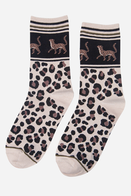 Cream Womens Cheetah Print Bamboo Socks