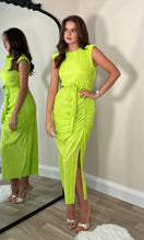 Load image into Gallery viewer, Elena Ruched Seamed Midi Dress Lime