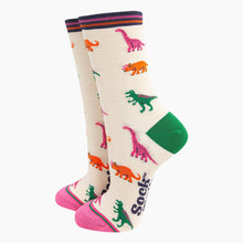 Load image into Gallery viewer, Women&#39;s Bamboo Socks - Cream/Multi, Dinosaurs: UK 3-7 | EU 36-40 | US 5-9