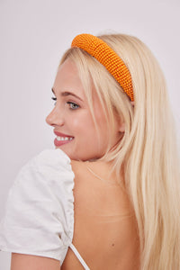 Solid Beaded Headband in Orange: Orange