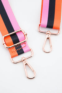 Bold Colour Triple Stripe Bag Strap in Pink, Black & Orange: One-size