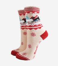 Load image into Gallery viewer, Women&#39;s Bamboo Socks - Cream/Red, Sausage Dog Sledge: UK 3-7 | EU 36-40 | US 5-9