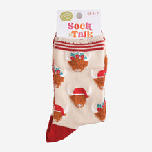 Load image into Gallery viewer, Women&#39;s Bamboo Socks - Cream/Red, Christmas Highland Cow: UK 3-7 | EU 36-40 | US 5-9