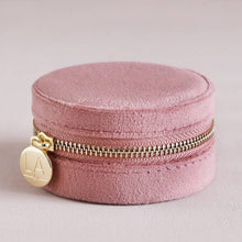 Load image into Gallery viewer, Rose Pink Velvet Round Travel Jewellery Case