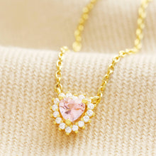 Load image into Gallery viewer, Tiny Pink Crystal Heart Pendant Necklace in Gold