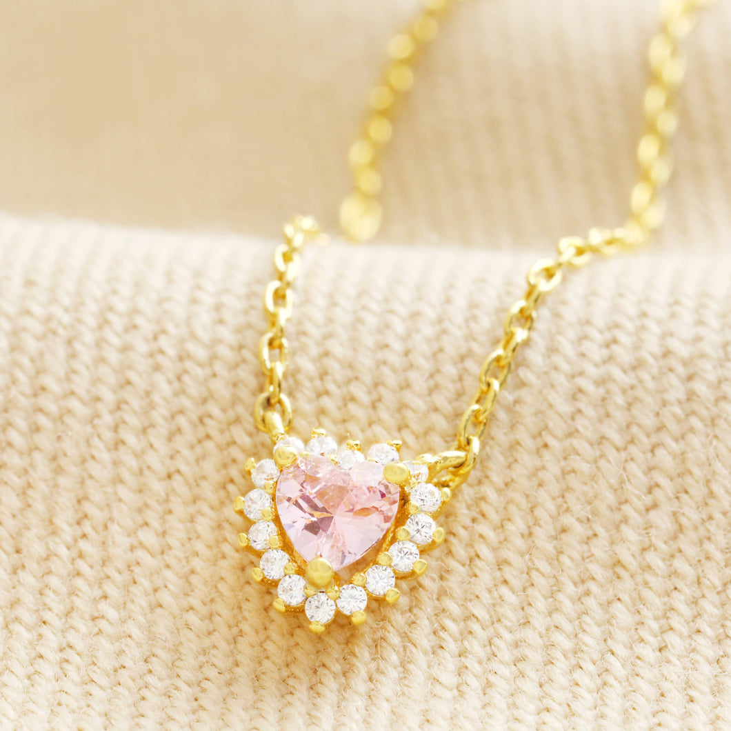 Tiny Pink Crystal Heart Pendant Necklace in Gold