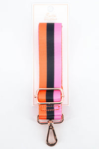 Bold Colour Triple Stripe Bag Strap in Pink, Black & Orange: One-size