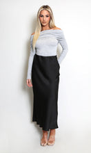 Load image into Gallery viewer, Black Satin High Waist A-Line Maxi Skirt