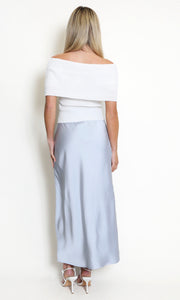 Blue Satin High Waist A-Line Maxi Skirt