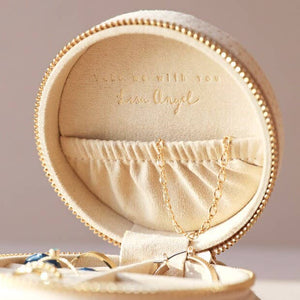 Sun and Moon Embroidered Round Jewellery Case in Beige