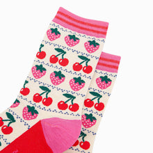 Load image into Gallery viewer, Women&#39;s Bamboo Socks - Cream, Strawberry Cherry Fair Isle: UK 3-7 | EU 36-40 | US 5-9