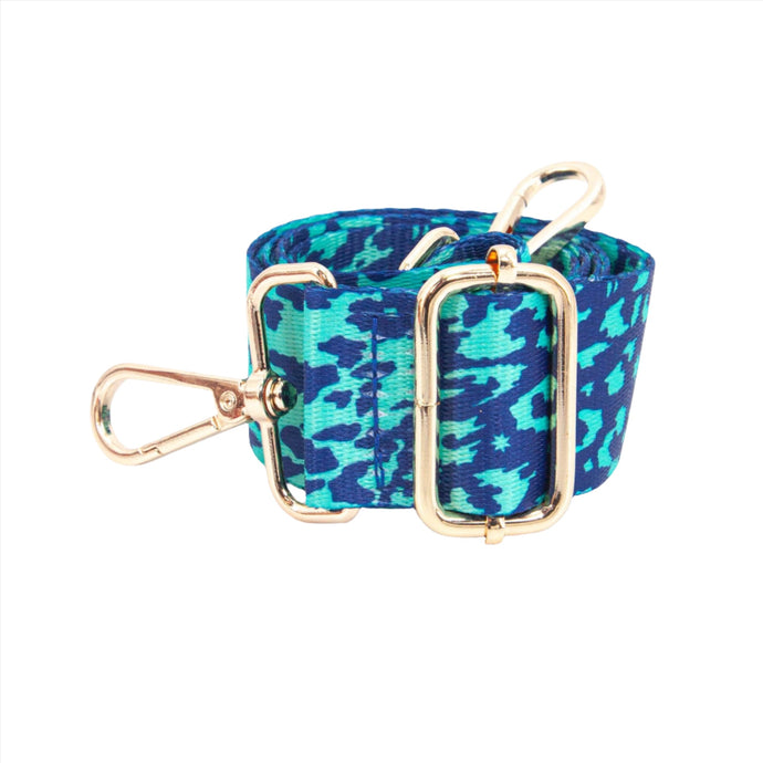 Two Tone Animal and Star Print Bag Strap in Blue & Green