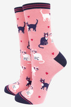 Load image into Gallery viewer, Women&#39;s Cats in Love Bamboo Socks in Pink: UK 3-7 | EU 36-40