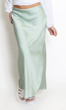 Load image into Gallery viewer, Green Satin High Waist A-Line Maxi Skirt