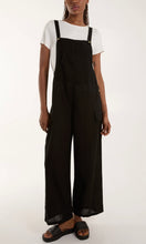 Load image into Gallery viewer, BLACK BUTTON DETAIL WIDE LEG DUNGAREES