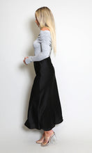 Load image into Gallery viewer, Black Satin High Waist A-Line Maxi Skirt