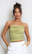 Load image into Gallery viewer, Green Strappy Ruched Cami Top