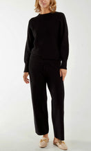 Load image into Gallery viewer, BLACK RIBBED KNIT TIE WAIST LOUNGE CO-ORD SET