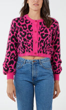 Load image into Gallery viewer, PINK LEOPARD PRINT CROPPED FLUFFY KNIT CARDIGAN