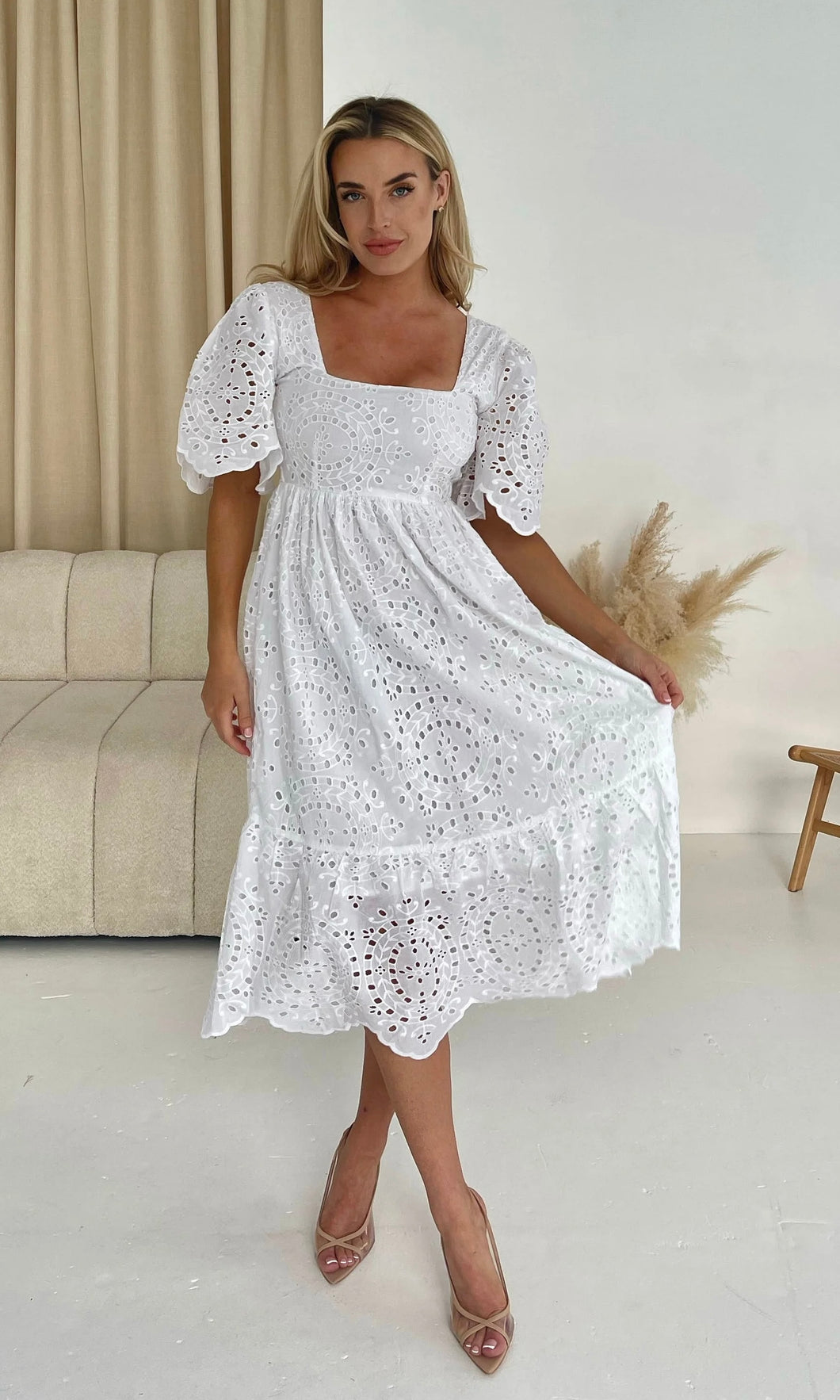 Aspen Broidery Tiered Midaxi Dress White