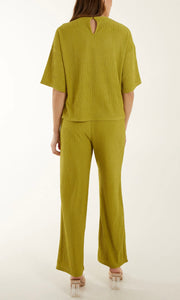 GREEN RIBBED T-SHIRT & TROUSER CO-ORD SET